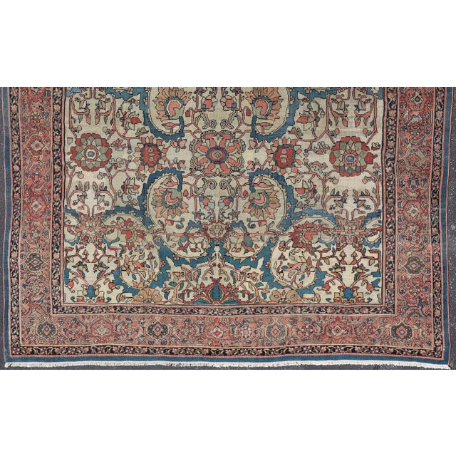 Antique Persian Sultanabad Rug in Ivory Background, Blue, Salmon & Multi Colors For Sale - Image 4 of 17