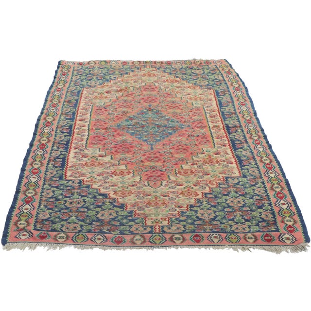 Victorian Late 20th Century Vintage Persian Bijar Kilim Rug, 03'11 X 06'04 For Sale - Image 3 of 11
