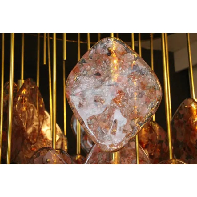Mid-Century Italian Modern Brass and Pink Glass Chandelier, 1980s For Sale - Image 6 of 18
