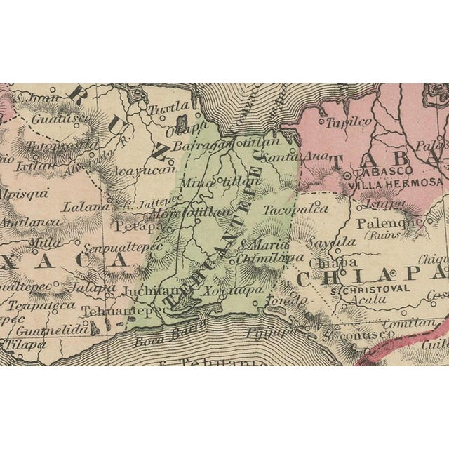 Hand-Colored Map of Mexico with Tehuantepec Inset from Johnson's, USA, 1864 For Sale - Image 3 of 11