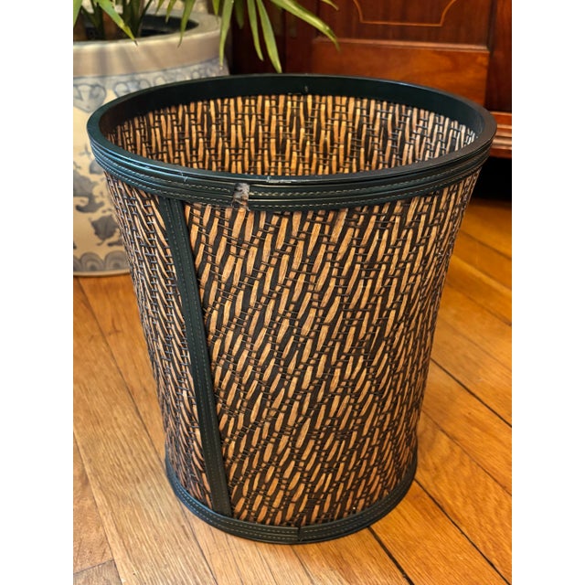 Contemporary Vintage Two-Toned Wicker Wastebasket For Sale - Image 3 of 5