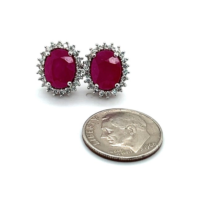 Metal Natural Ruby Diamond Stud Earrings 14k W Gold 5.74 TCW Certified For Sale - Image 7 of 8