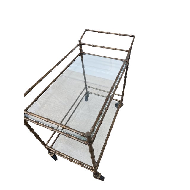Vintage Faux Bamboo Italian Tea Bar Cart Bronze Server Console Maison Style For Sale - Image 16 of 18