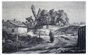 Piotr Petrovich Belousov, The Road from the Mill,, Etching, 10x14,5 Cm, Etching & Paper