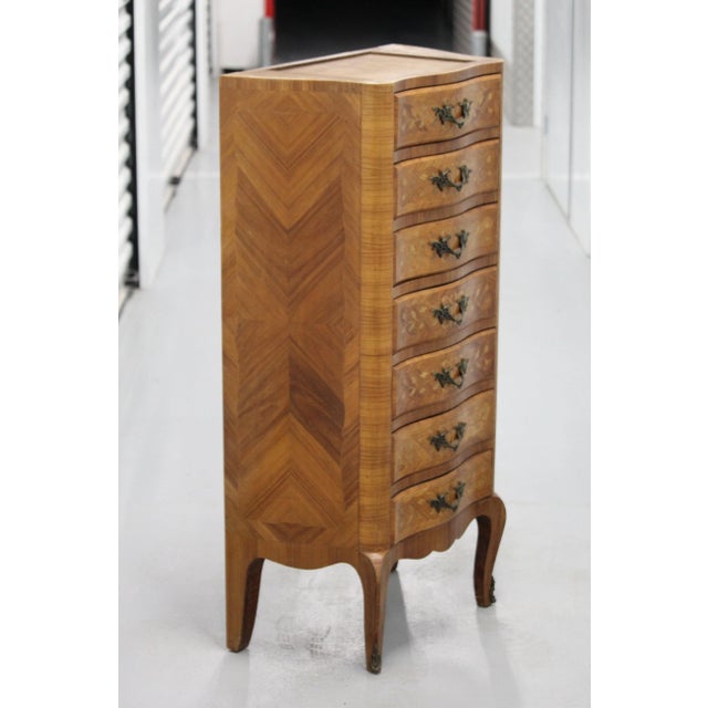 French wood inlaid Chest of Drawers Dresser Marble top Semainier Commode Living room furniture Bedroom French chest of...