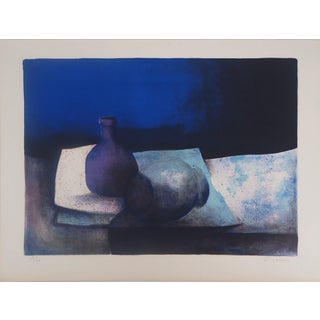 Claude Gaveau, Still Life with Blue Vase, Lithograph For Sale