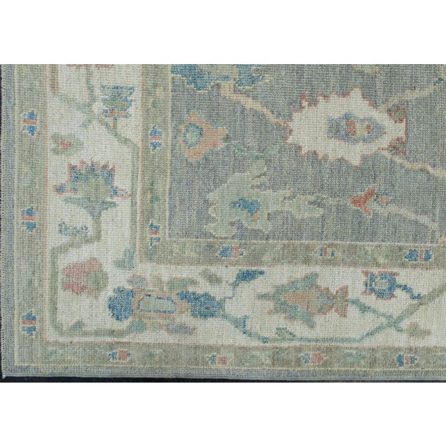 Green & Blue Turkish Oushak Rug 6'1" x 8'10" For Sale - Image 4 of 9