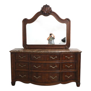 Henredon Marble Top Dresser W. Large Mirror For Sale