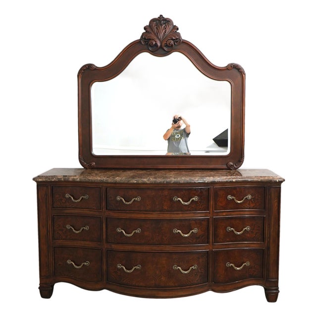 Henredon Marble Top Dresser W. Large Mirror For Sale