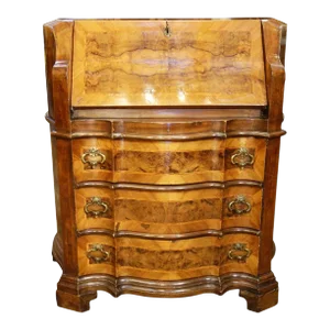 Late 19th Century Italian Walnut Burl Inlaid Louis XIV Secretary Drop Leaf Desk