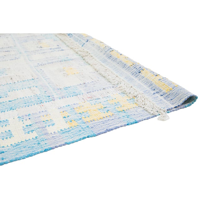 Abstract 10 X 16 Contemporary Kilim Wool Rug in Beige and Blue With Abstract Design For Sale - Image 3 of 10