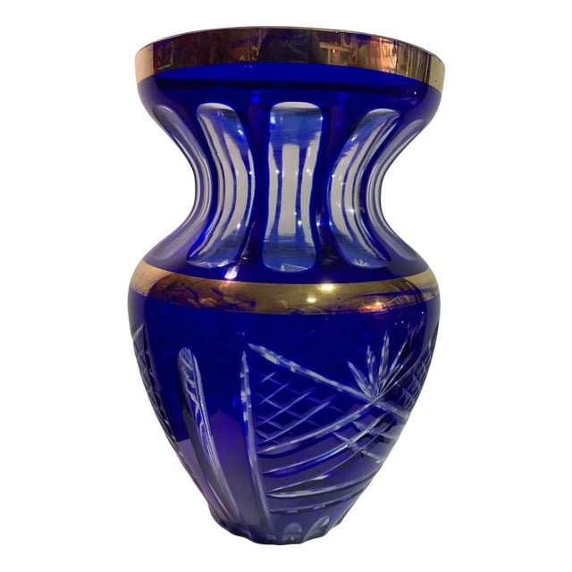 Vintage Bohemian Carved Glass Vase For Sale