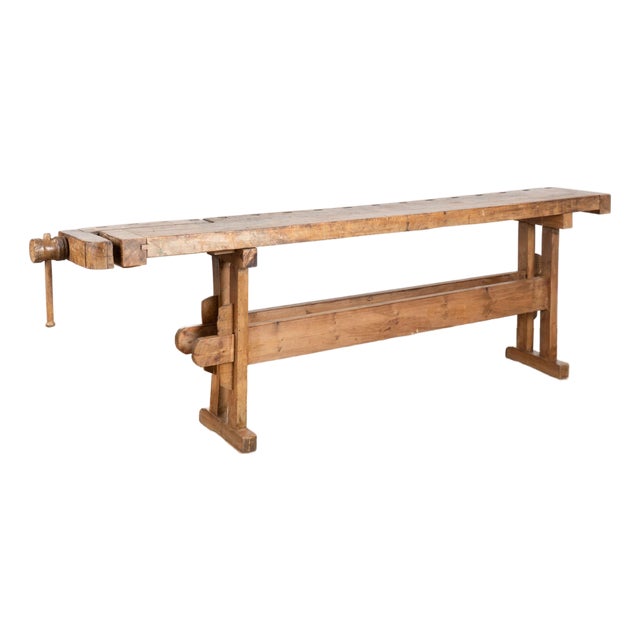 Early 20th Century Rustic Narrow Workbench Console Table For Sale