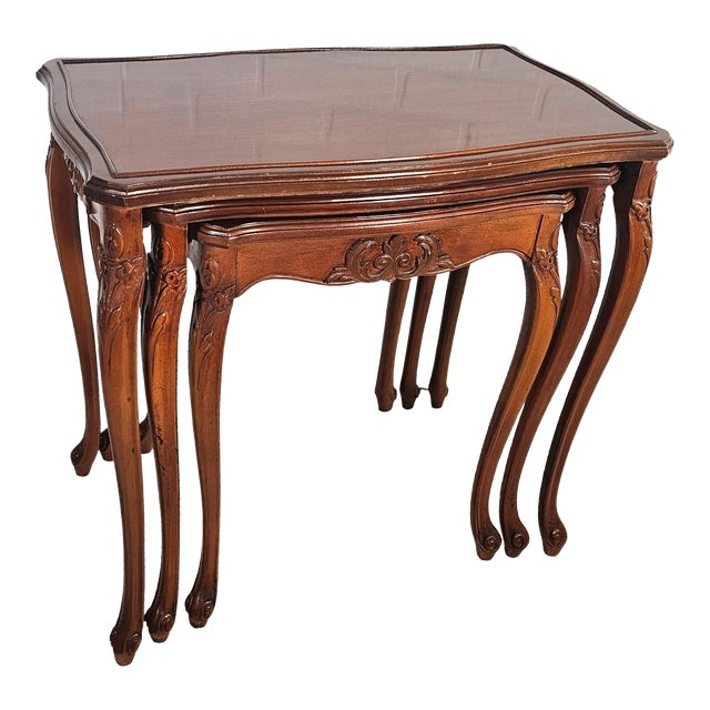 Late 20th Century Cherry Carved Stacking Tables With Cabriole Legs Set of 3 For Sale