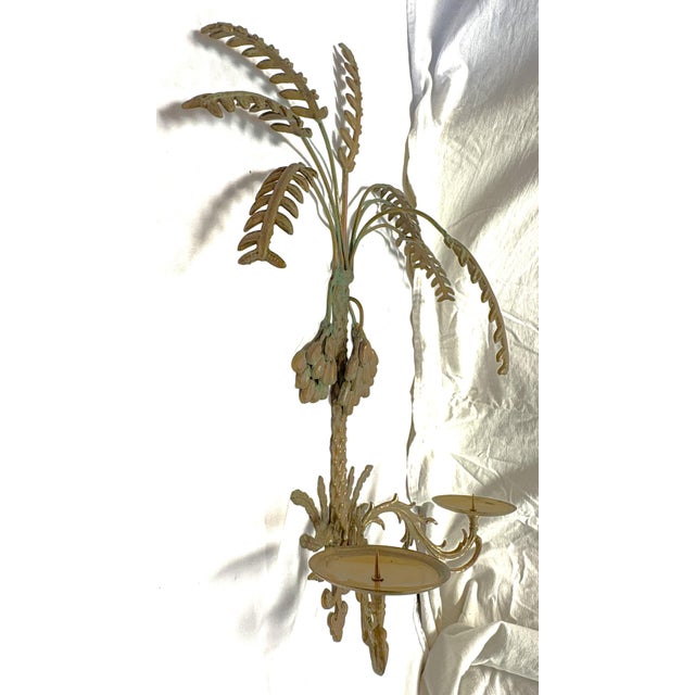 Vintage Hollywood Regency Palm Tree With Hanging Date Clusters Double Candle Wall Sconce For Sale - Image 11 of 17