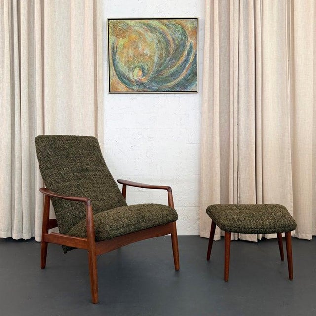 Wood 1960s Danish Modern Reclining Lounge Chair Ottoman Set by Søren Ladefoge for Sl Mobler For Sale - Image 7 of 10