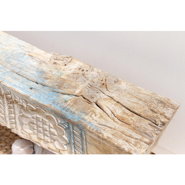75" Long Statement Floral Teak Beam Bench For Sale - Image 4 of 11