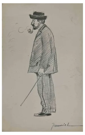 Pierre Georges Jeanniot, Smoker, Original Drawing, Early 20th-Century