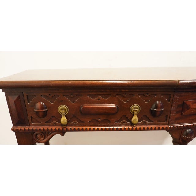 Brown Berkey & Gay Bookmatched Mahogany Gothic Jacobean 32" Accent Console Sofa Table For Sale - Image 8 of 12