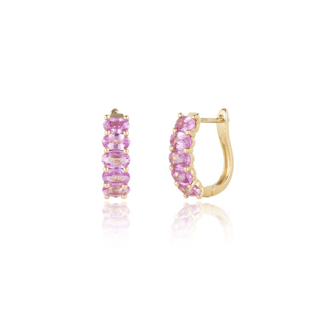 Nina Zhou Jewelry Nina Zhou Pink Sapphire Huggie Earrings With 12-13mm Pearl Enhancers in 18k Yellow Gold - A Pair For Sale - Image 4 of 4