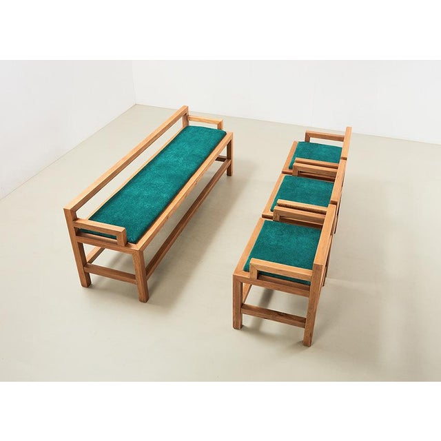 Architectural Dining Chairs and Bench in Oak, Netherlands, 1980s, Set of 4 For Sale - Image 6 of 11