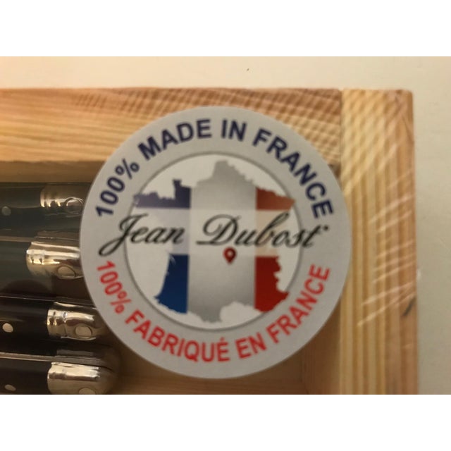 Metal Set of 6 French Jean Dubost Laguiole Stainless Steel Steak Knives For Sale - Image 7 of 9