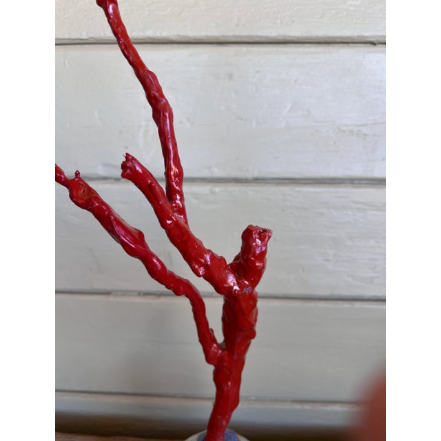 Tall Chinoiserie Chic Style Faux Red Coral Specimen in Blue & White Vase For Sale In Palm Springs - Image 6 of 9