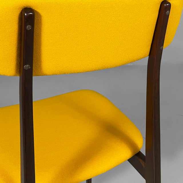 Mid-Century Modern Italian Chairs in Wood and Yellow Fabric, 1960s, Set of 6 For Sale - Image 13 of 17