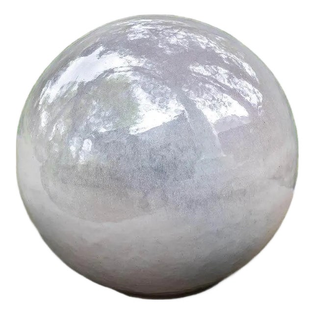 Glazed Sphere, Large Pearl White Terra Cotta Statue For Sale