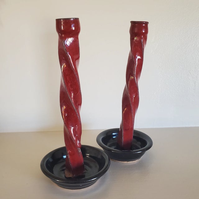 1980s 1980s Vintage Abstract Red Candle Holders - Set of 2 For Sale - Image 5 of 5