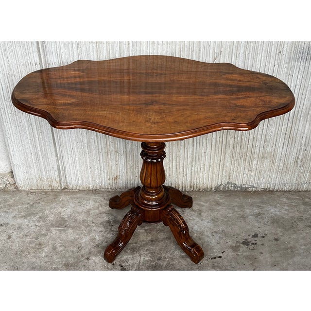 20th Century Spanish Mariano Garcia Carved Pedestal Center Table For Sale - Image 6 of 11
