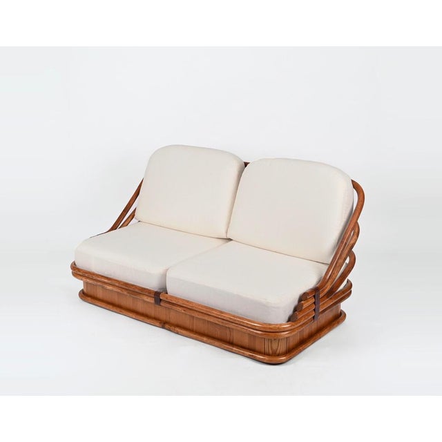 Set of Italian Sofa and Coffee Table in Curved Bamboo and Leather, 1960s For Sale - Image 9 of 18