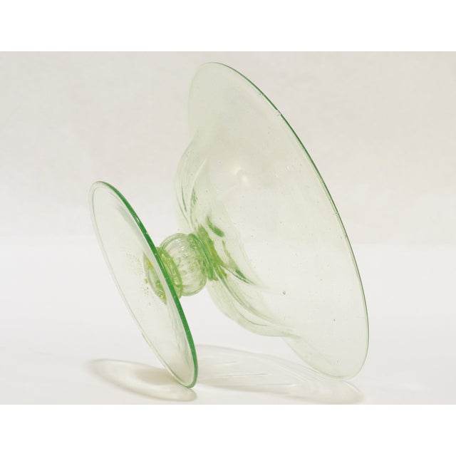 Glass Set of 4 Venetian / Murano Green Glass Tazzas or Compotes With Gold Inclusions For Sale - Image 7 of 9
