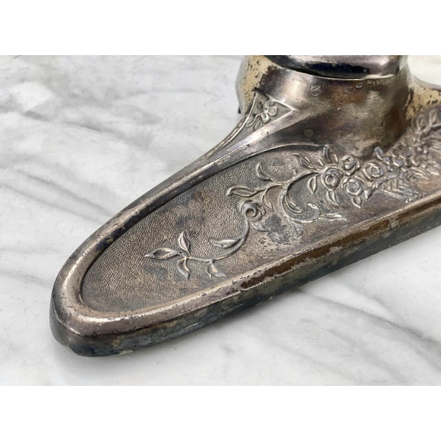 Vintage Art Deco Cast Metal Floral Motif Inkwell W/ Pen Rest For Sale - Image 10 of 12