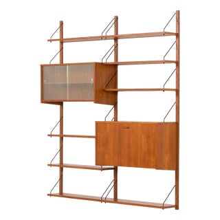 Scandinavian Shelving Wall Unit with Bureau and Bar Cabinet, Denmark, 1960s, Set of 19 For Sale