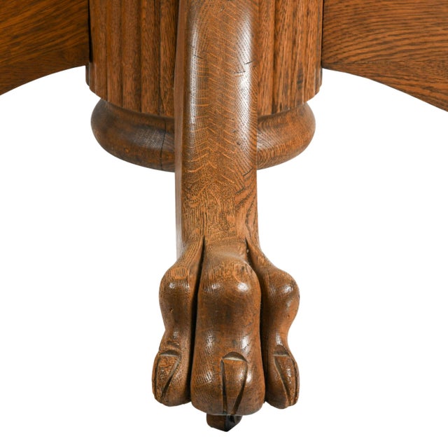 Antique Oak Pedestal Dining Table With Lion's Paw Feet For Sale - Image 4 of 5