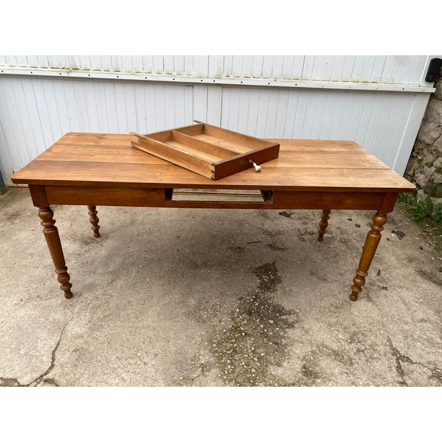 Oak Farmhouse Dining Table with Drawer, 1950s For Sale - Image 14 of 18