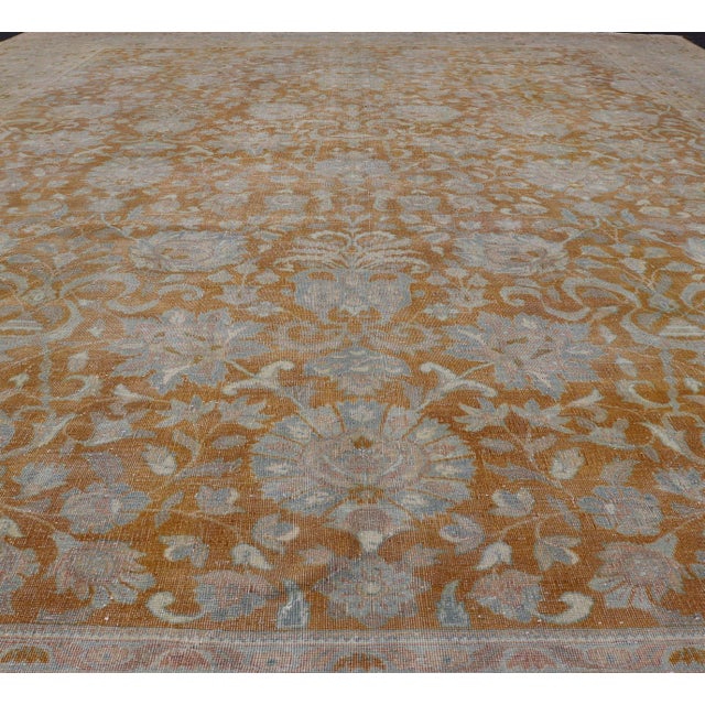 Antique Indian Amritsar Rug in Light Orange/Saffron, Pink, Light Blue & Green 9'10 X 13'3 For Sale - Image 10 of 17