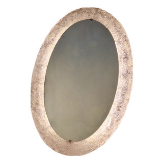 Large Oval Illuminated Wall Mirror in Melted Ice Acrylic from Erco, 1970s For Sale