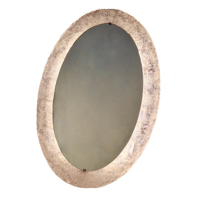 Large Oval Illuminated Wall Mirror in Melted Ice Acrylic from Erco, 1970s For Sale