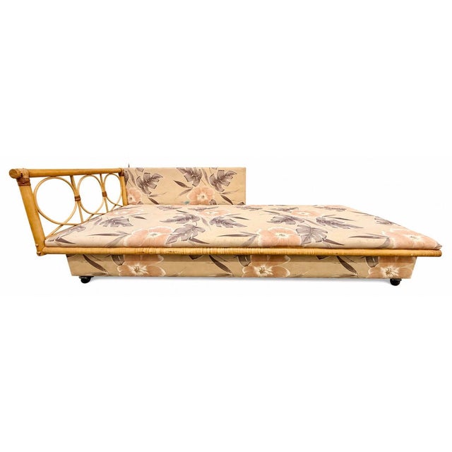 Wood Vintage Mid-Century Modern Left Arm Rattan Daybed & Sleeper Sofa For Sale - Image 7 of 8