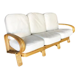 Restored 1950s Quad Pole "R" Arm 3 Seat Rattan Sofa