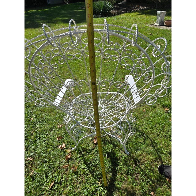 Vintage White Salterini Style Wrought Iron Peacock Chair For Sale - Image 4 of 5