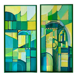 Framed Mixed Media Abstract Paintings on Board by Savannah Artist Louise Shipps - A Pair