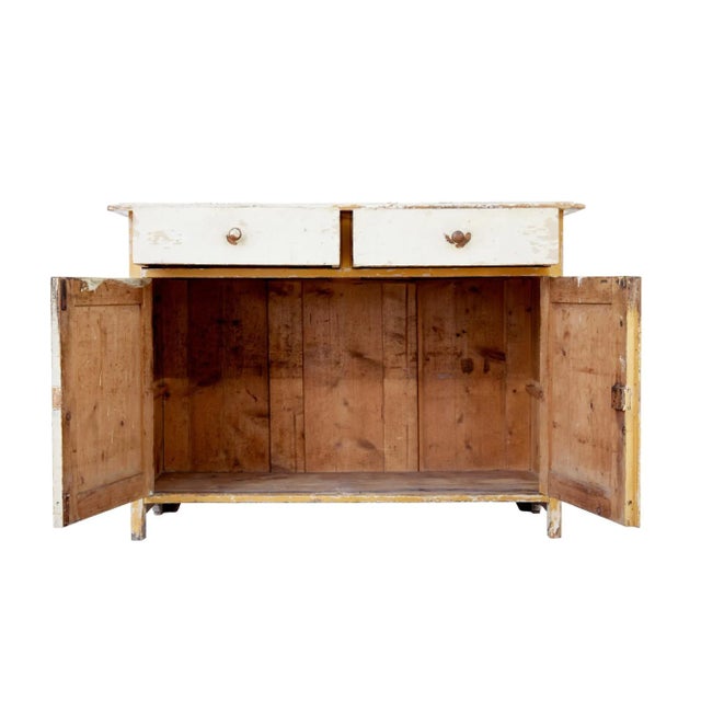 Wood 19th Century Swedish Rustic Painted Pine Dresser Base For Sale - Image 7 of 9