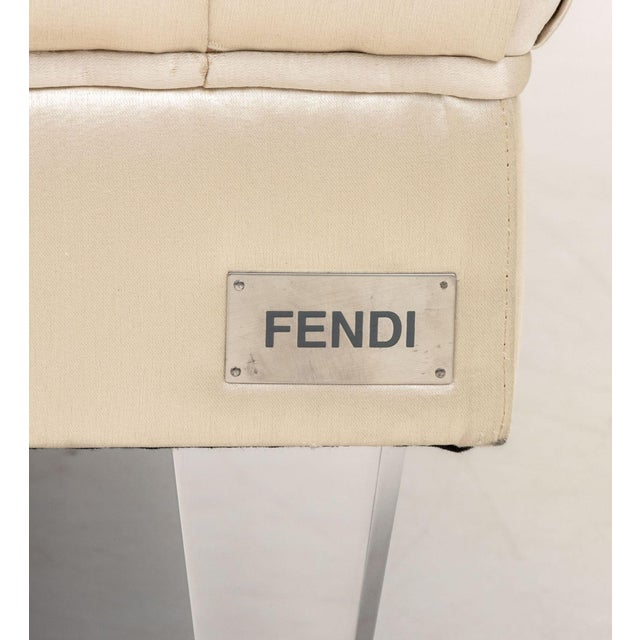 Textile Fendi Tufted White Silk Upholstered Bench For Sale - Image 7 of 7