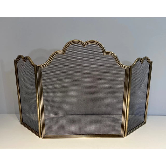 1970s Neoclassical Style Brass and Grilling Fireplace Screen For Sale - Image 5 of 13