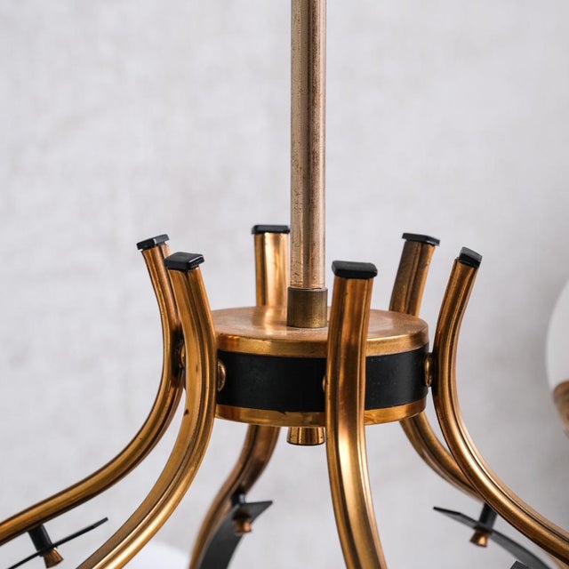 Mid-Century Italian Brass and Opaline Globe Chandelier from Stilnovo For Sale - Image 4 of 9