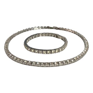 Dorsons Demi-Parure Set in Sterling Silver; Tennis Bracelet + Tennis Necklace For Sale