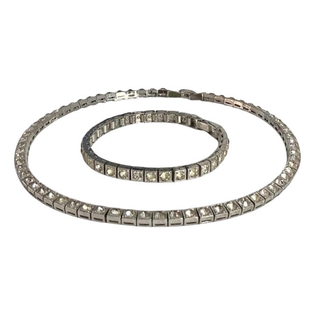 Dorsons Demi-Parure Set in Sterling Silver; Tennis Bracelet + Tennis Necklace For Sale